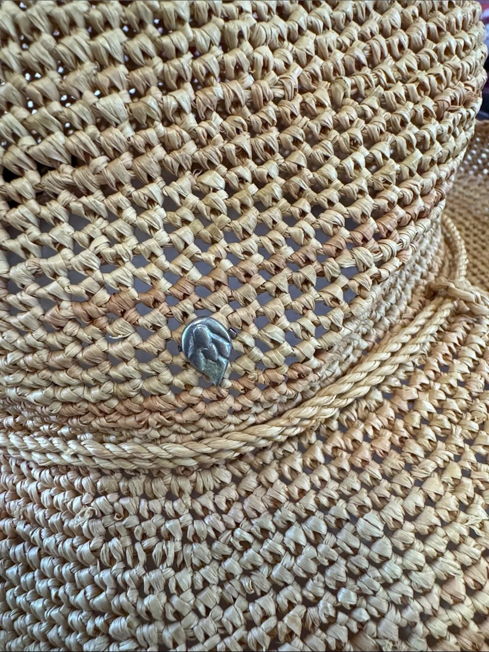 Helen Kaminski 100% Raffia Wide Brim Crochet Sun Hat Natural